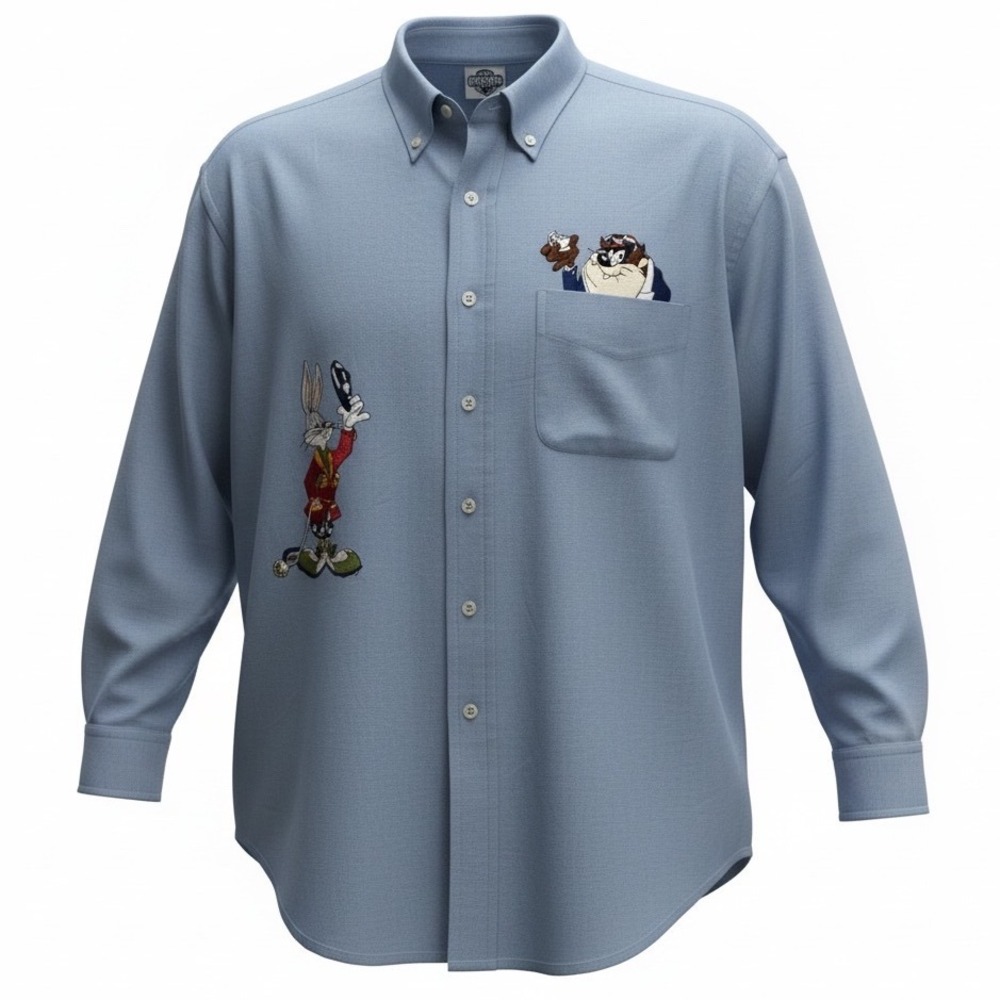 Vintage 90s Acme Clothing Looney Tunes Sz Large Embroidered Blue Shirt (H21)‎